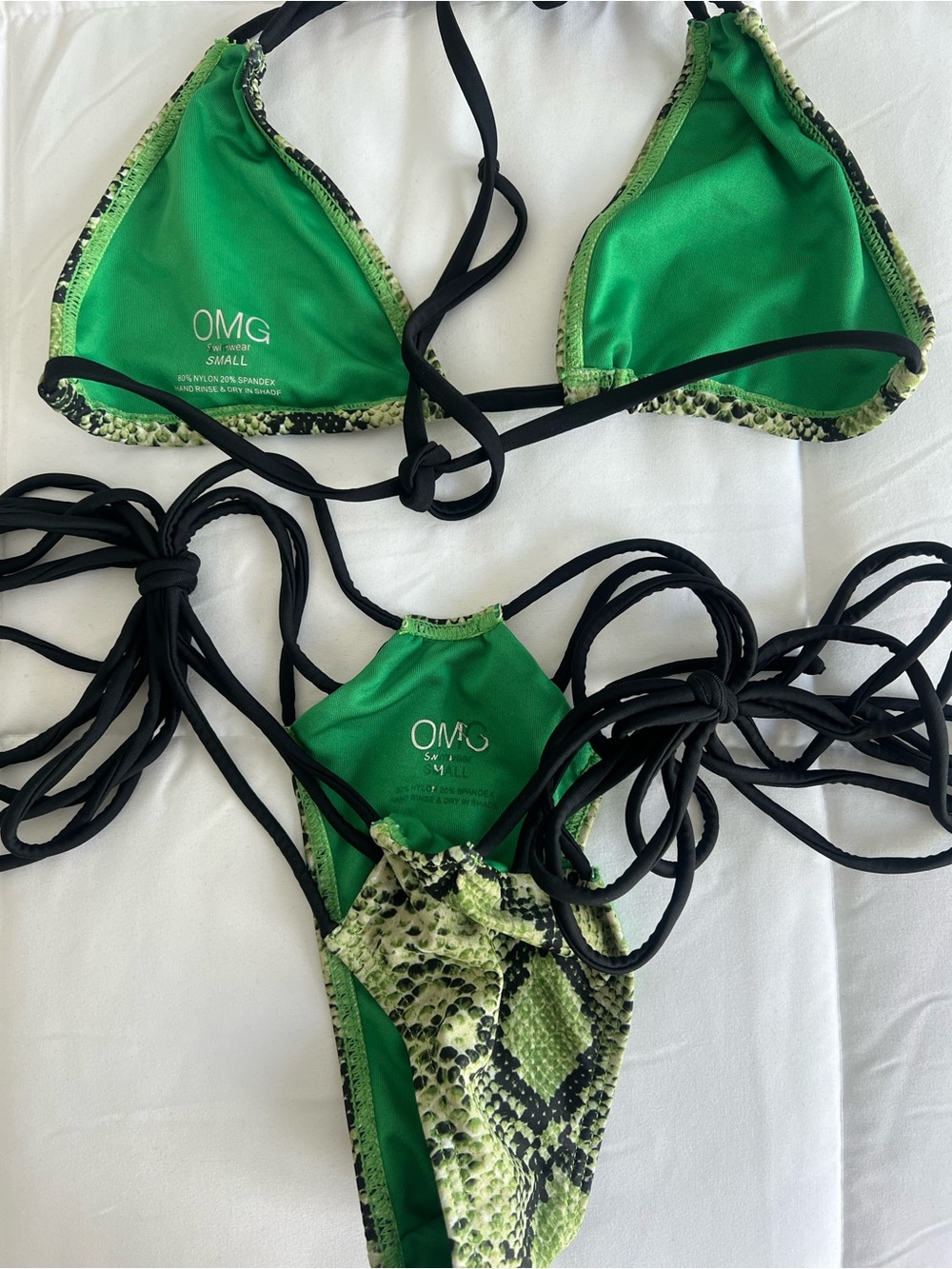 Green Snake Print String Bikini - Picture 3 of 3